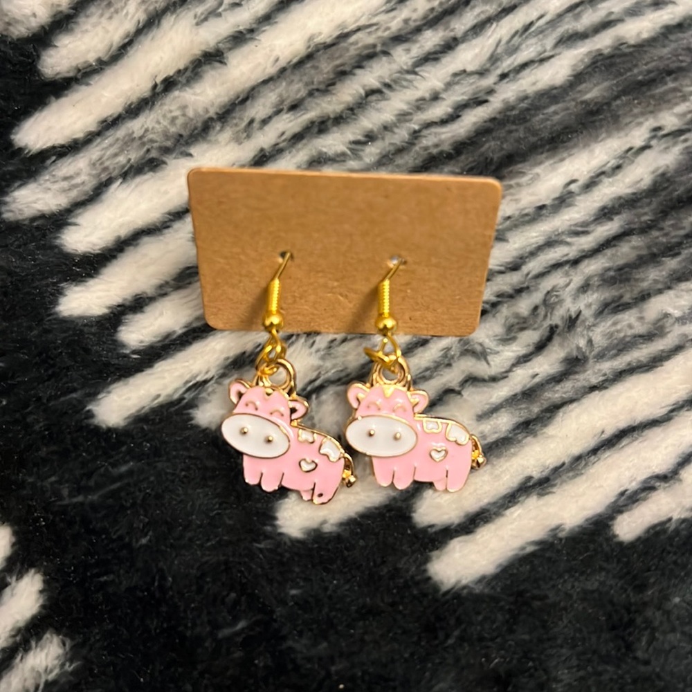 Pink cow earrings